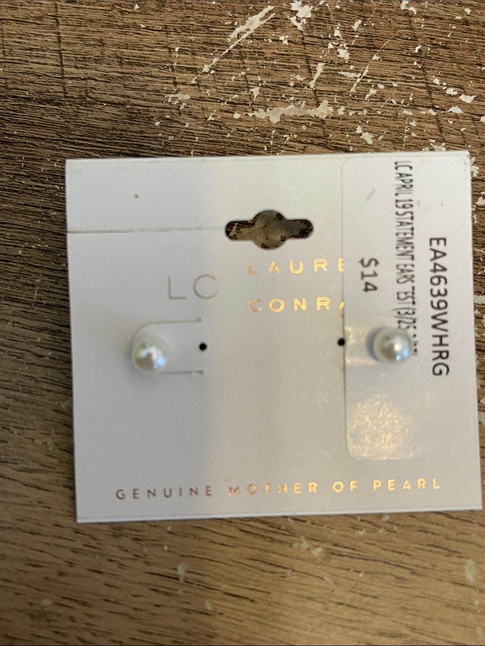 LC Lauren Conrad White Pearl Stud Earrings on Branded Card